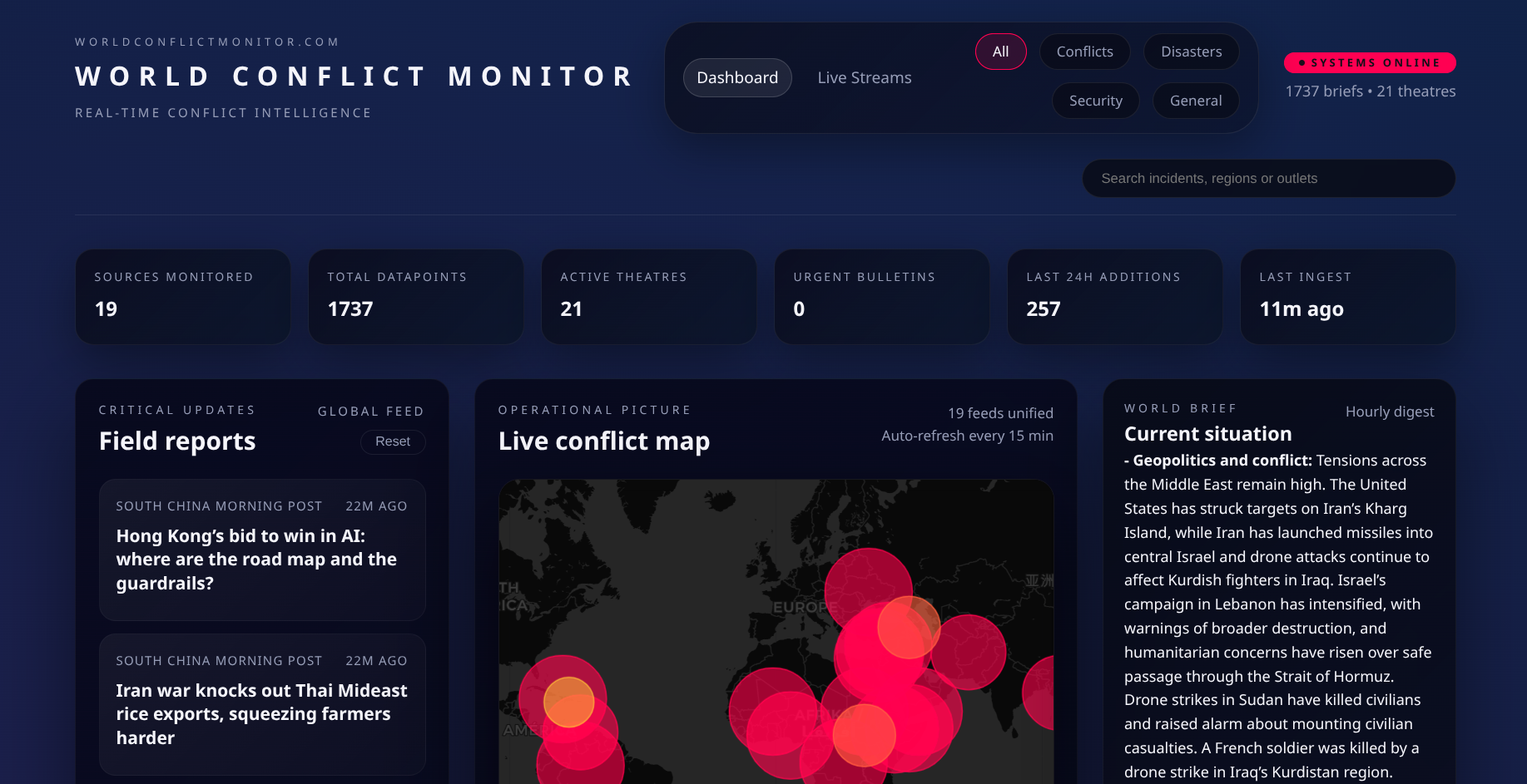 World Conflict Monitor platform preview